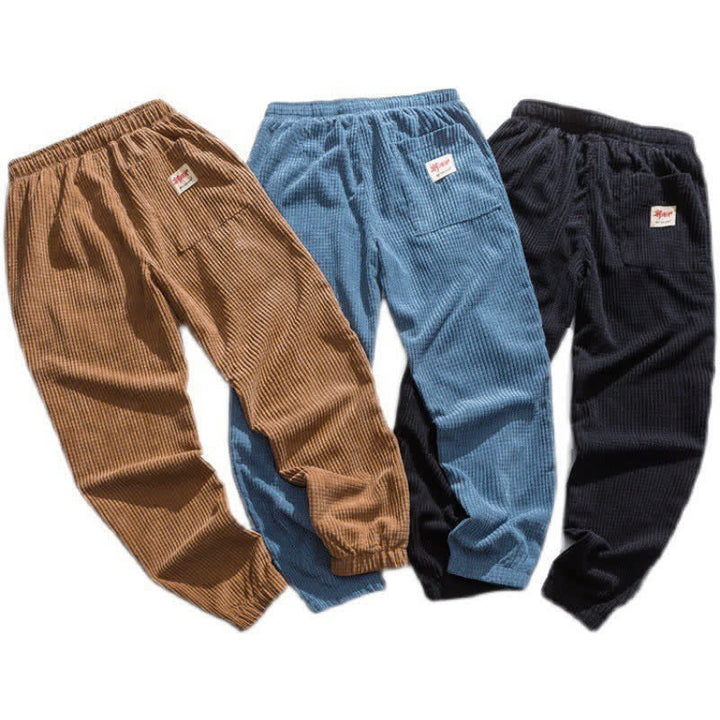 Buddha Stones Winter Retro Classic Drawstring Solid Corduroy Ankle Pants Men's Tapered Pants With Pocket - image 4