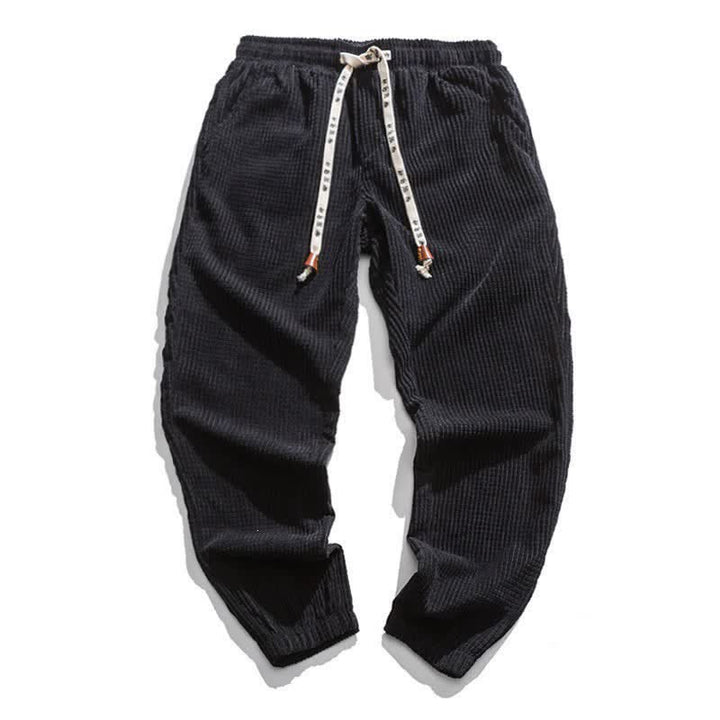 Buddha Stones Winter Retro Classic Drawstring Solid Corduroy Ankle Pants Men's Tapered Pants With Pocket - Black - US/UK/AU46, EU56 (5XL) - image 1