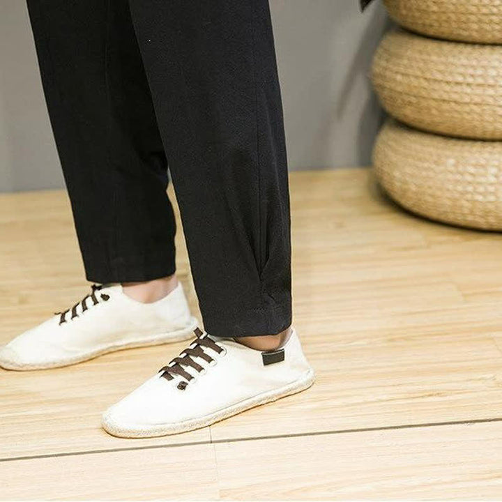 Buddha Stones Spring Summer Casual Minimalist Drawstring Solid Cropped Pants Men's Tapered Pants With Pockets - image 16