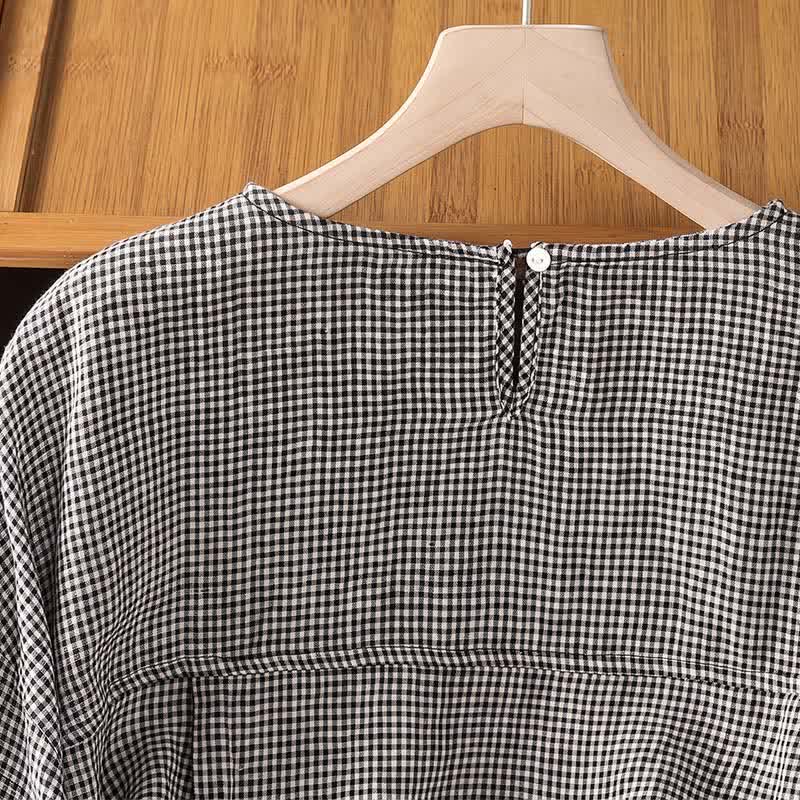 Buddha Stones Summer Casual Minimalist Plaid Crew Neck Women's Short Sleeve T-Shirts - image 4