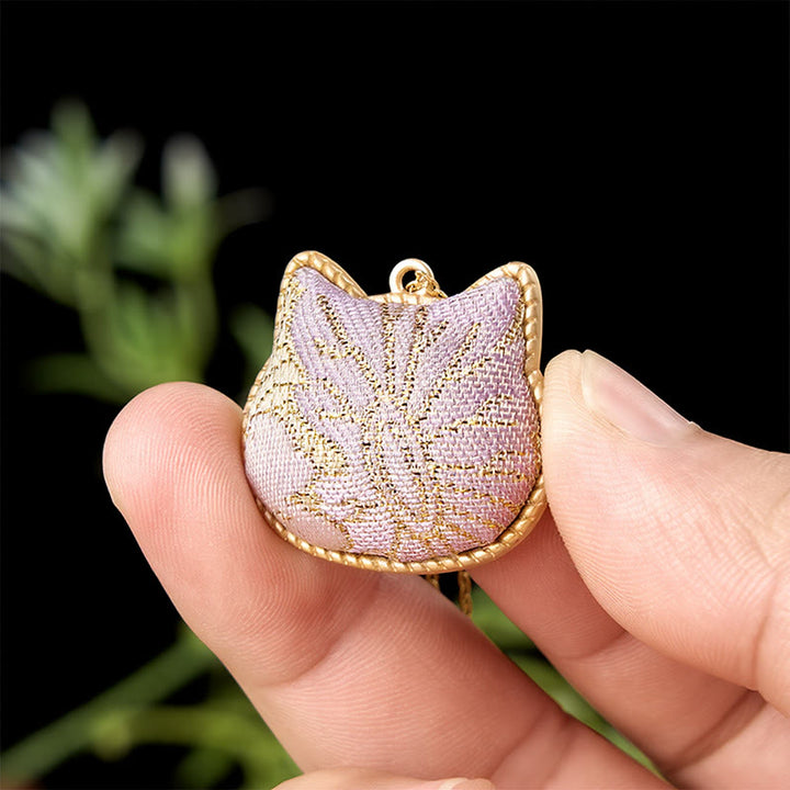 Buddha Stones Chinese Song Brocade Cat Head Copper Harmonic Connection Necklace - image 8