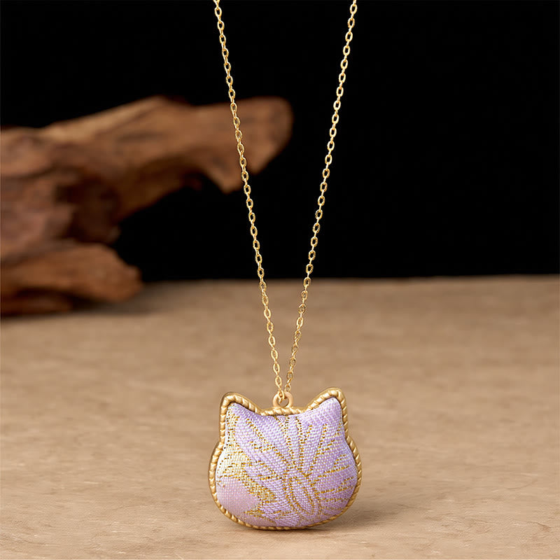 Buddha Stones Chinese Song Brocade Cat Head Copper Harmonic Connection Necklace - image 7