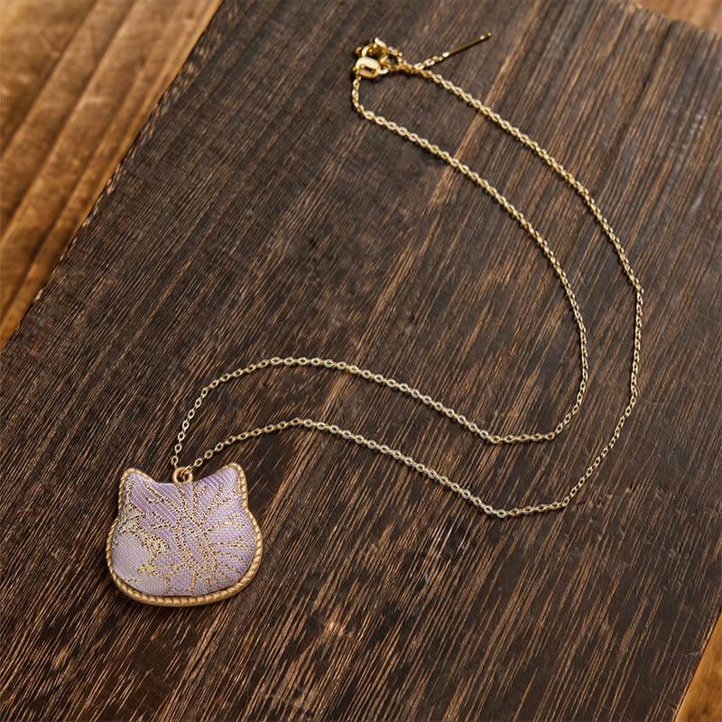 Buddha Stones Chinese Song Brocade Cat Head Copper Harmonic Connection Necklace - image 10