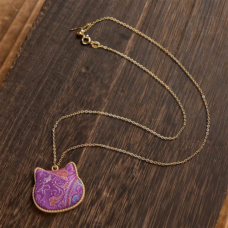 Buddha Stones Chinese Song Brocade Cat Head Copper Harmonic Connection Necklace - image 4