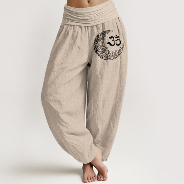 Buddha Stones Pure Cotton Boho Om Moon Crescent Pattern Women's Elastic Waist Harem Pants - Tan - US16，UK/AU20，EU48 (3XL) - image 11