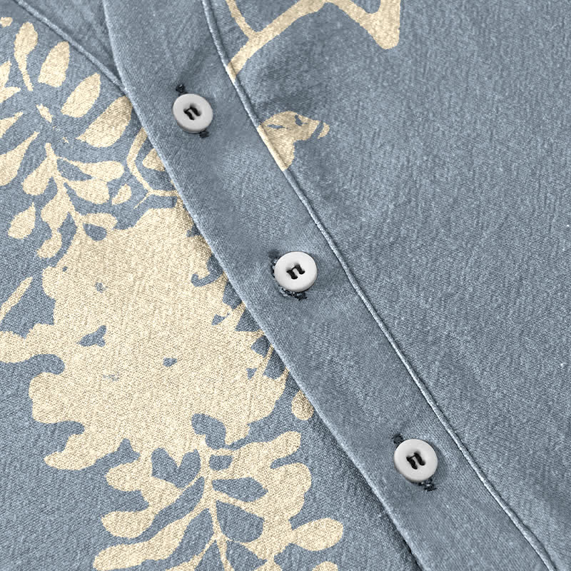 Buddha Stones Cotton Koi Fish Floral Vine Pattern Men's Short Sleeve Half Button Shirt - image 3