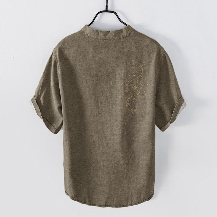 Buddha Stones Cotton Sun Moon Star Pattern Men's Short Sleeve Half Button Shirt - image 8