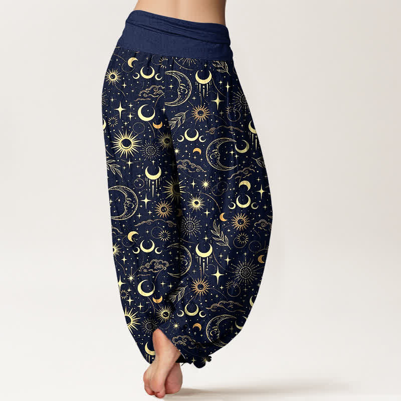 Buddha Stones Cotton Moon Sun Stars Pattern Women's Elastic Waist Harem Pants - image 2