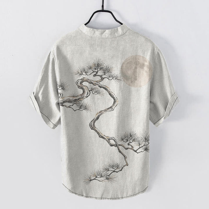 Buddha Stones Cotton Ink Moon Pine Pattern Men's Short Sleeve Half Button Shirt - image 8