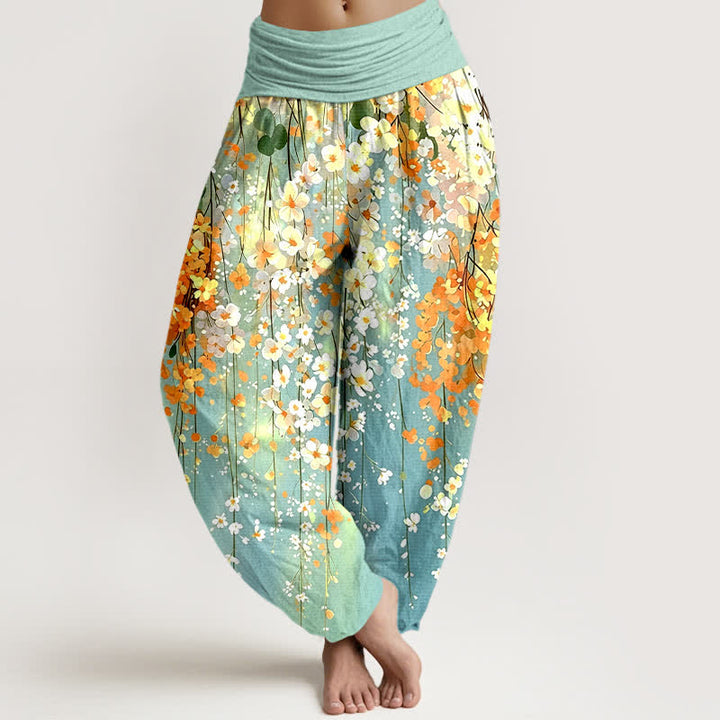 Buddha Stones Cotton Wildflower Cascade Pattern Women's Elastic Waist Harem Pants - Turquoise - US16，UK/AU20，EU48 (3XL) - image 0