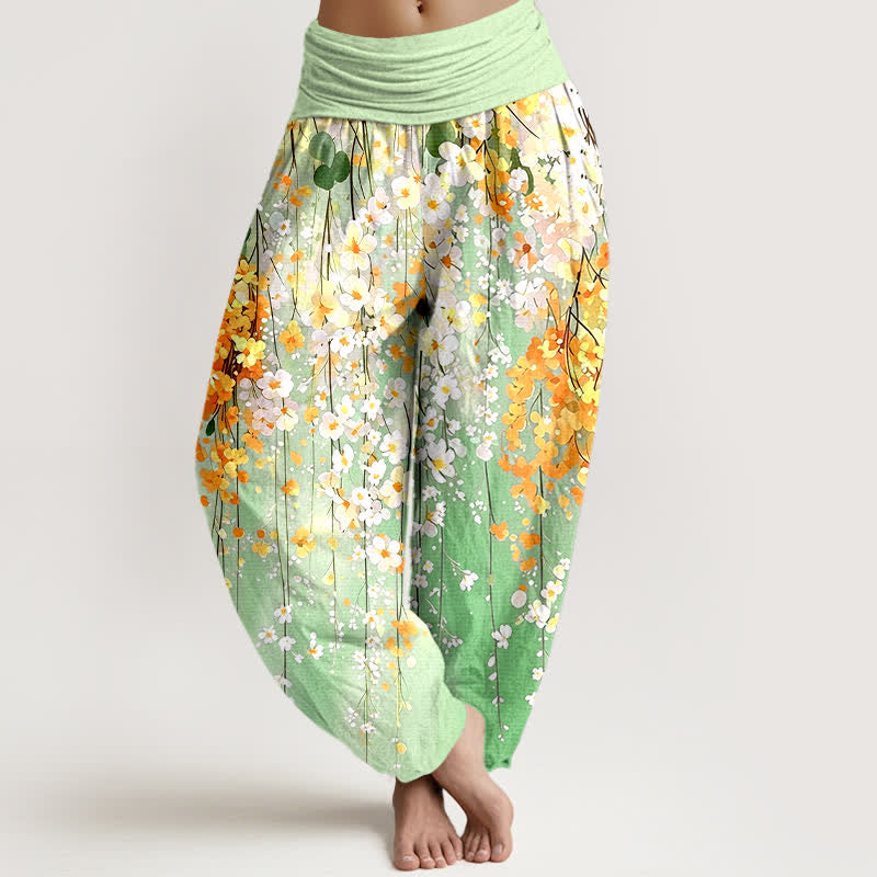 Buddha Stones Cotton Wildflower Cascade Pattern Women's Elastic Waist Harem Pants - LightGreen - US16，UK/AU20，EU48 (3XL) - image 8