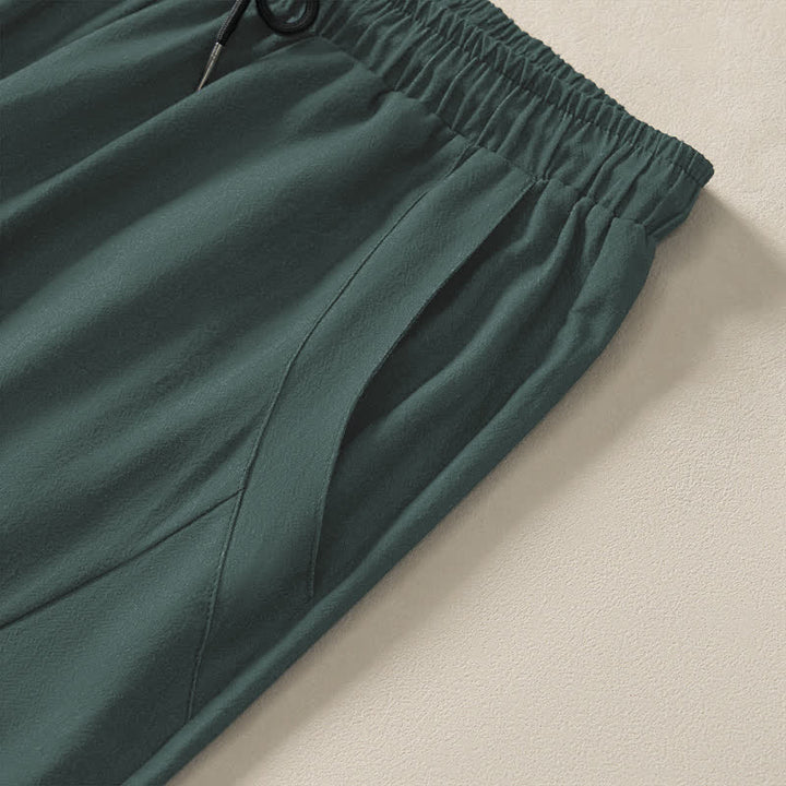 Buddha Stones Pure Cotton Golden Lotus Cloud Pattern Drawstring Men's Tapered Pants With Pockets - image 4