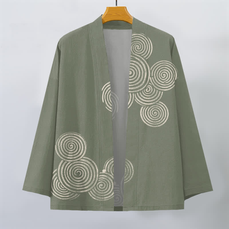 Buddha Stones Cotton Concentric Spiral Pattern Open Front Men's Kimono - image 7