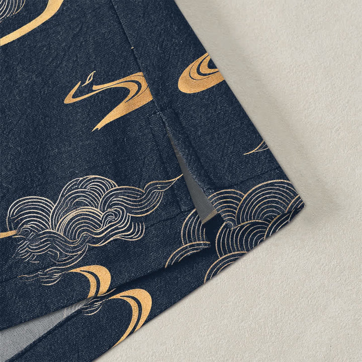 Buddha Stones Cotton Golden Cloud Pattern Open Front Men's Kimono - image 4