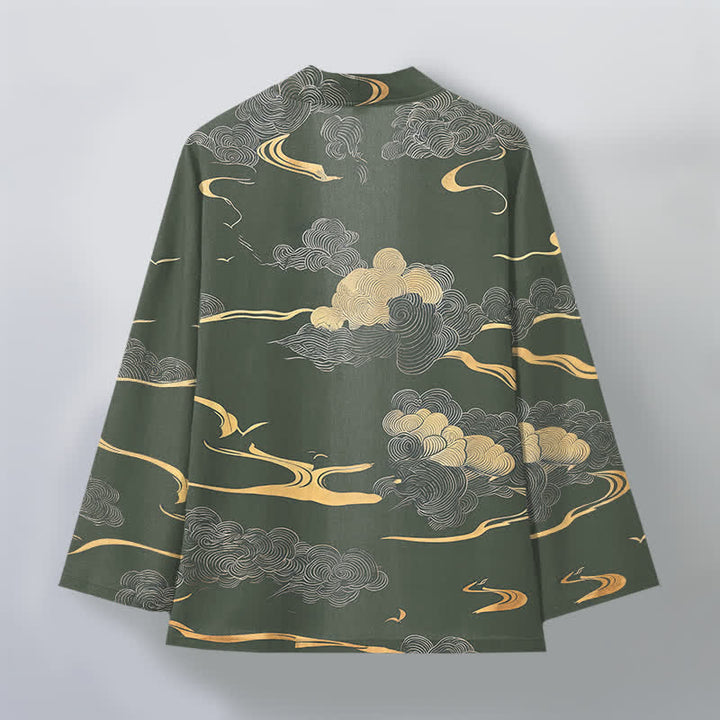 Buddha Stones Cotton Golden Cloud Pattern Open Front Men's Kimono - image 8