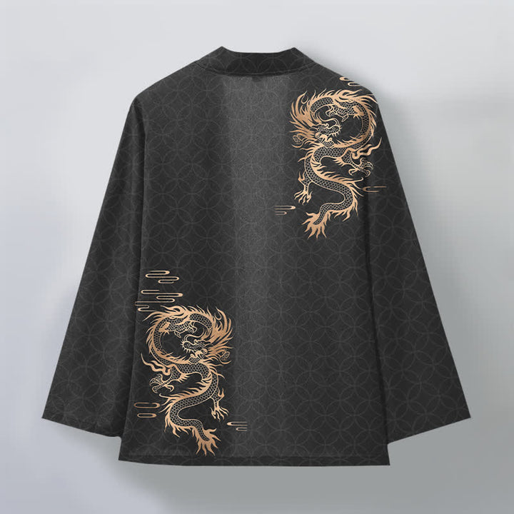 Buddha Stones Cotton Golden Dragon Geometric Circle Pattern Open Front Men's Kimono - image 8