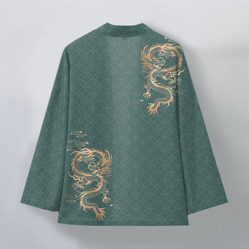 Buddha Stones Cotton Golden Dragon Geometric Circle Pattern Open Front Men's Kimono - image 11
