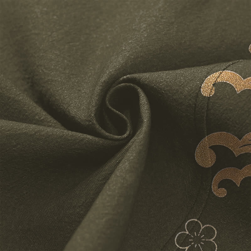 Buddha Stones Cotton Golden Koi Floral Pattern Open Front Men's Kimono - image 5