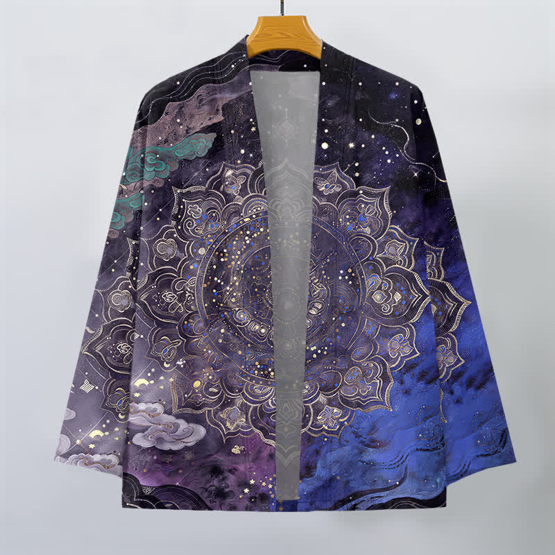 Buddha Stones Cotton Galactic Mandala Pattern Open Front Men's Kimono - image 1