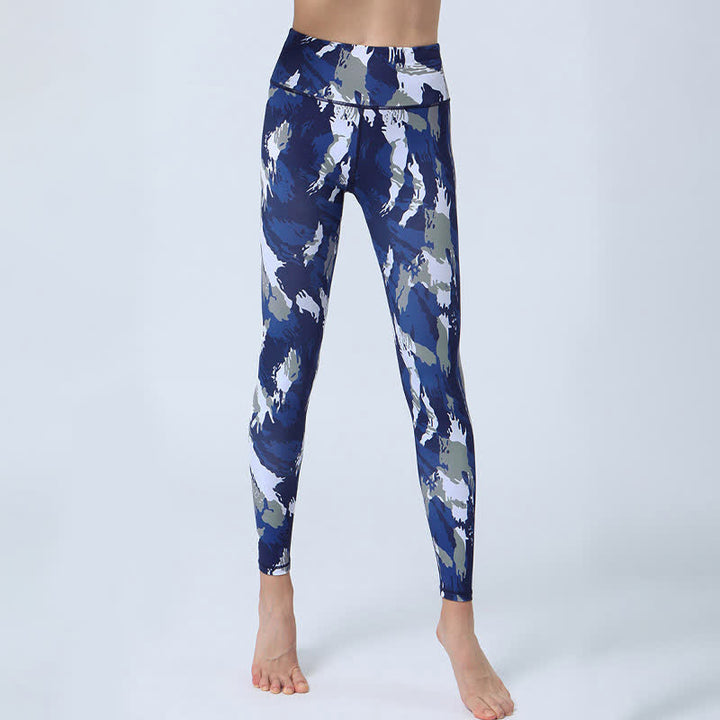 Buddha Stones Flowers Leaves Print Sports Fitness Yoga High Waist Leggings Women's Yoga Pants - Dark Blue White - US8-10，UK/AU12-14，EU40-42 (XL) - image 1
