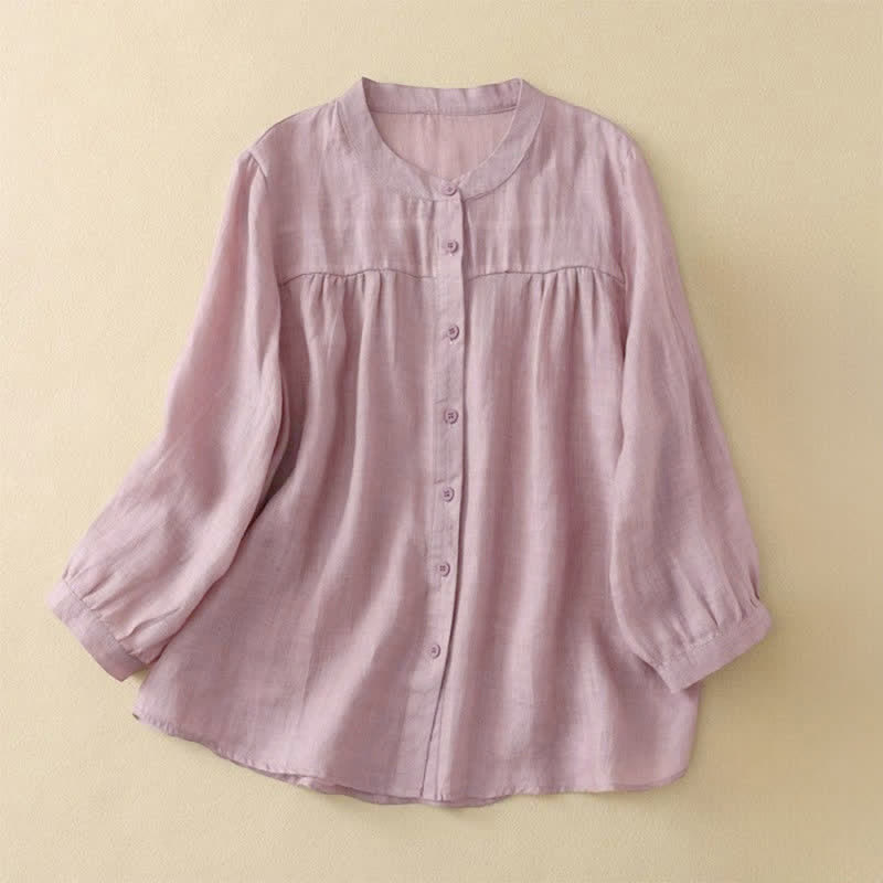 Buddha Stones Plain Crew Neck Buttons Design Three Quarter Sleeve Women's Shirt - MistyRose - US14，UK/AU18，EU46 (3XL) - image 10