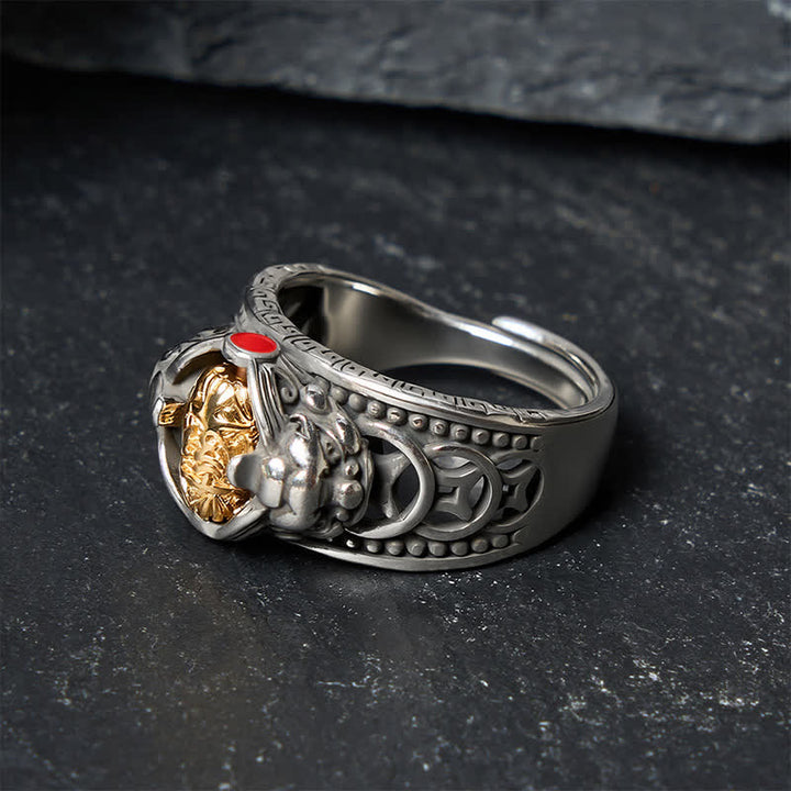 Buddha Stones Copper Pi Xiu Chinese Coin Wealth Spinner Adjustable Ring - image 0