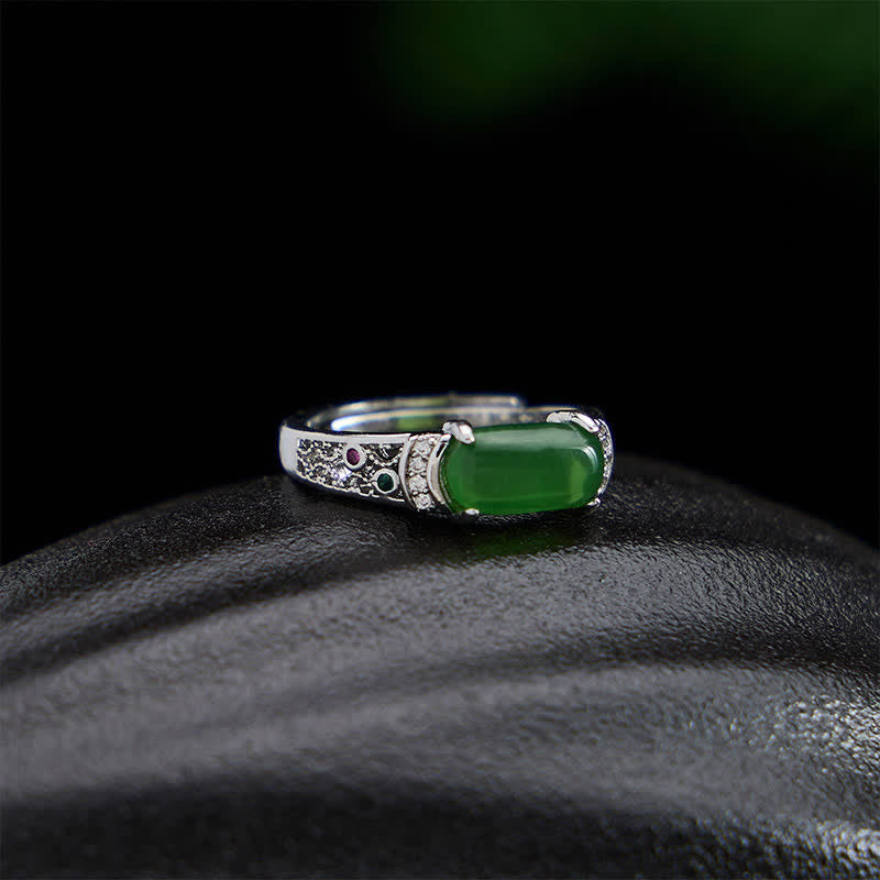 Buddha Stones Oval Jade Retro Openwork Harmony Ring - image 3