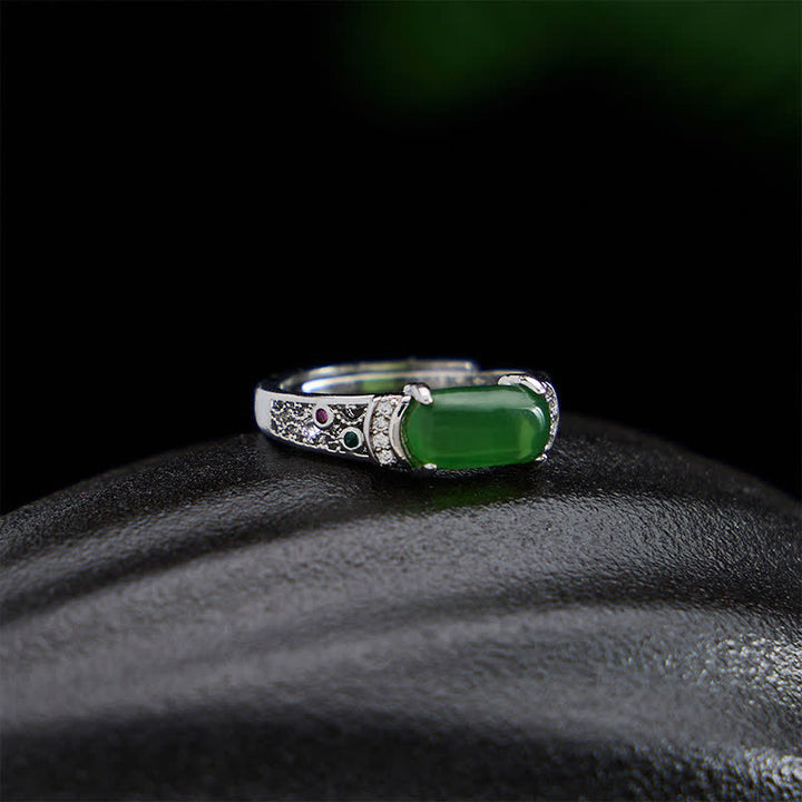 Buddha Stones Oval Jade Retro Openwork Harmony Ring - image 3