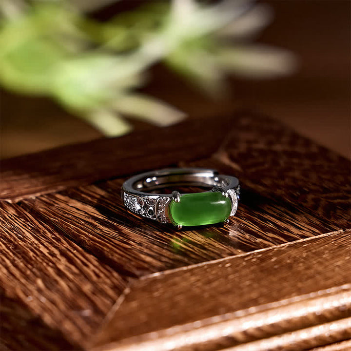 Buddha Stones Oval Jade Retro Openwork Harmony Ring - image 2