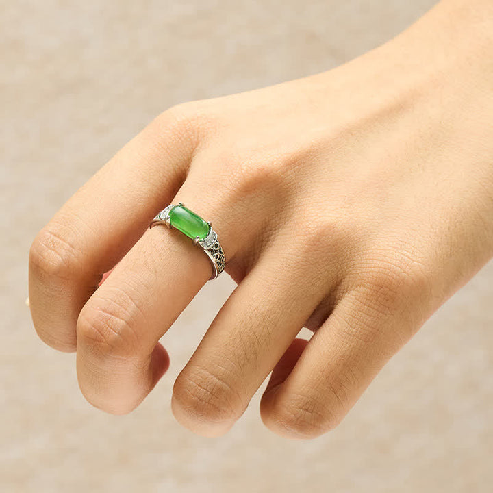 Buddha Stones Oval Jade Retro Openwork Harmony Ring - image 4