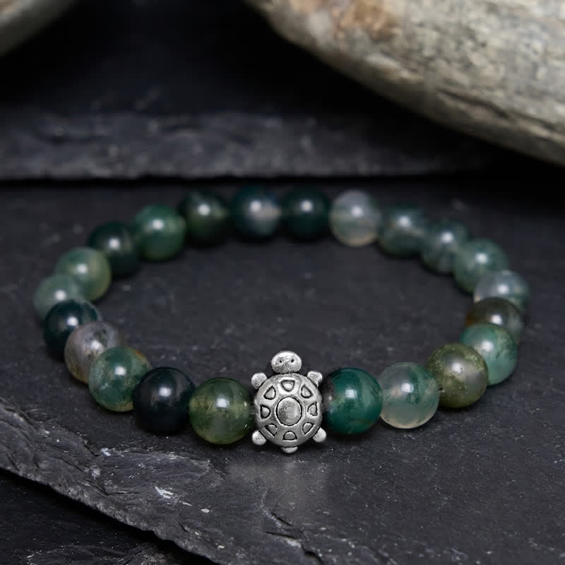 Buddha Stones Moss Agate Copper Turtle Calm Bracelet - image 2