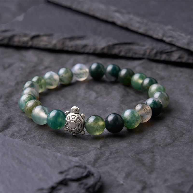 Buddha Stones Moss Agate Copper Turtle Calm Bracelet - image 3