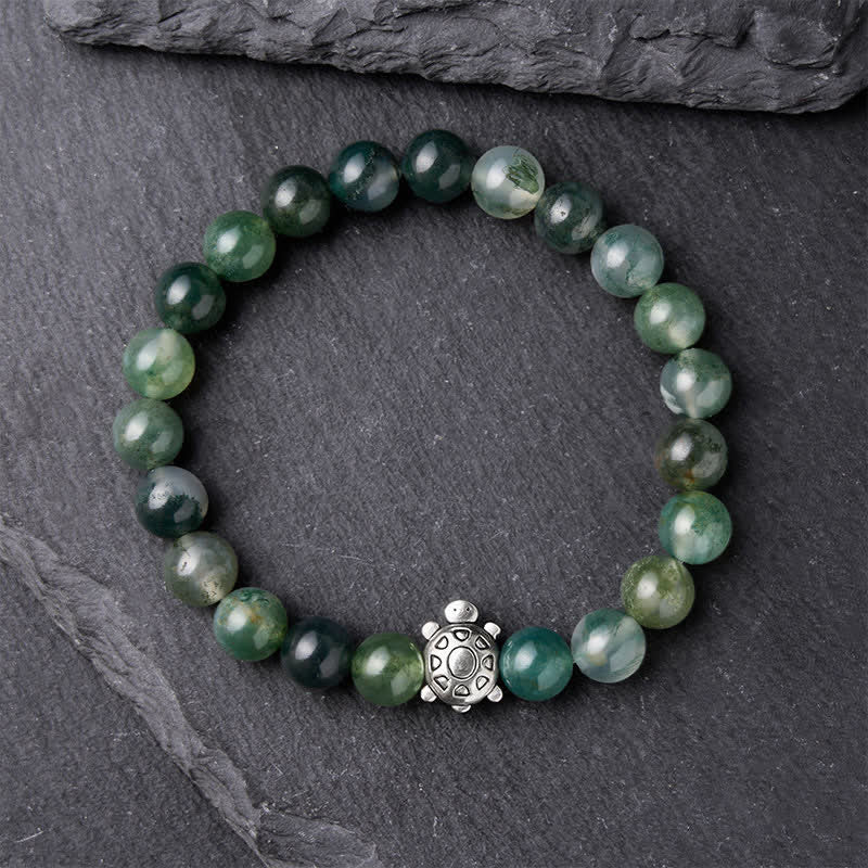 Buddha Stones Moss Agate Copper Turtle Calm Bracelet - image 1