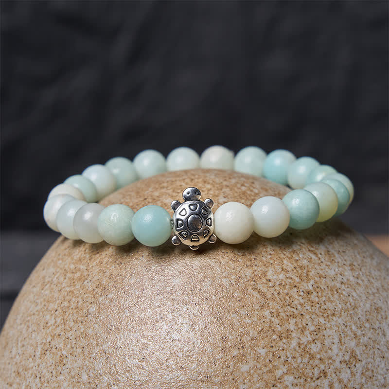 Buddha Stones Amazonite Copper Turtle Hand Polished Round Bead Bracelet - image 2