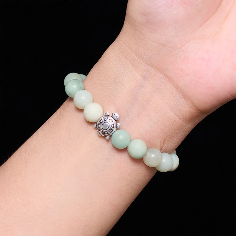Buddha Stones Amazonite Copper Turtle Hand Polished Round Bead Bracelet - image 4
