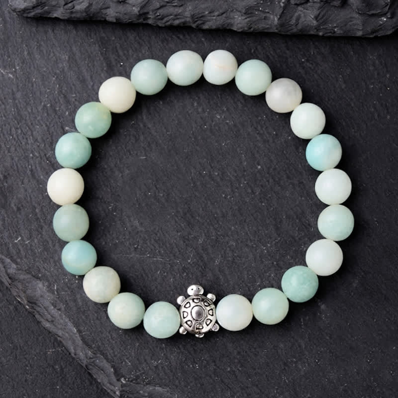 Buddha Stones Amazonite Copper Turtle Hand Polished Round Bead Bracelet - image 3