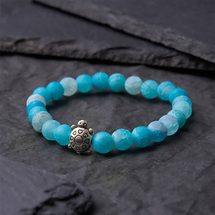 Buddha Stones Blue Crackle Agate Turtle Calm Beaded Bracelet - image 3