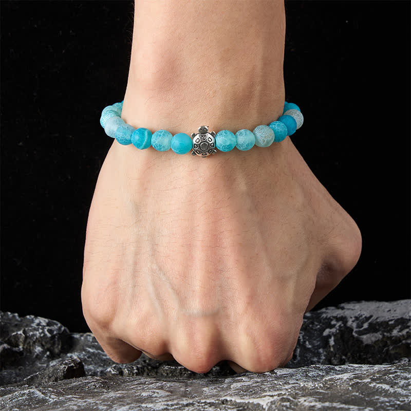 Buddha Stones Blue Crackle Agate Turtle Calm Beaded Bracelet - image 4
