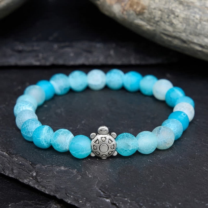 Buddha Stones Blue Crackle Agate Turtle Calm Beaded Bracelet - image 2