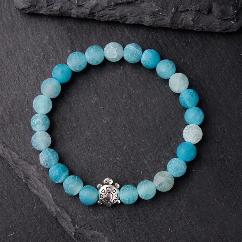 Buddha Stones Blue Crackle Agate Turtle Calm Beaded Bracelet - image 1