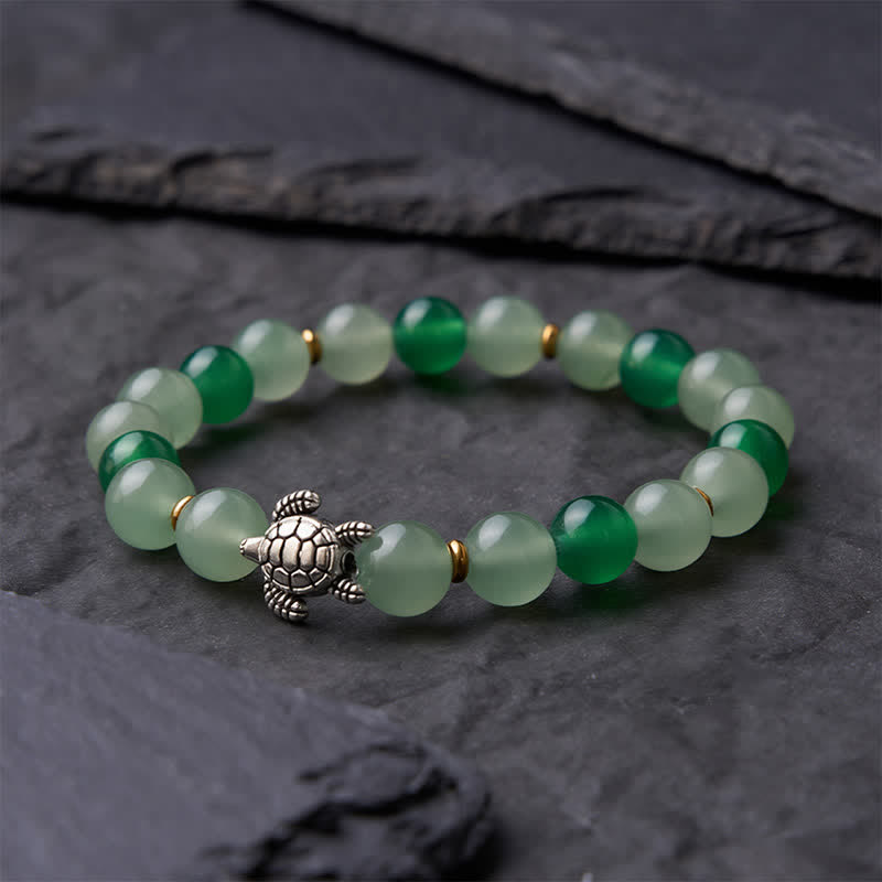 Buddha Stones Natural Green Agate Green Aventurine Turtle Design Success Beaded Bracelet - image 3
