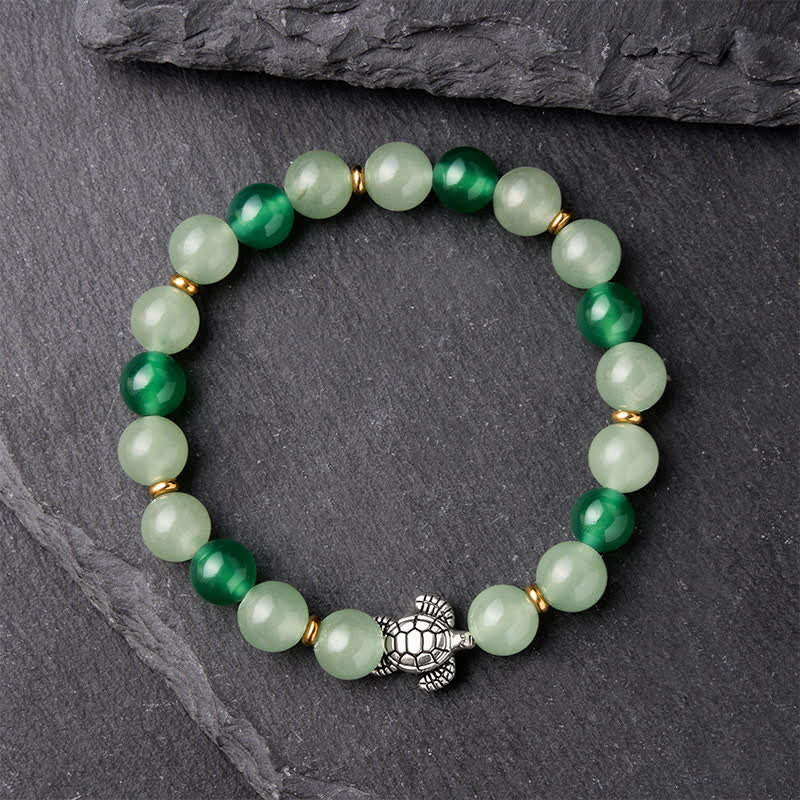 Buddha Stones Natural Green Agate Green Aventurine Turtle Design Success Beaded Bracelet - image 1