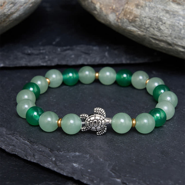 Buddha Stones Natural Green Agate Green Aventurine Turtle Design Success Beaded Bracelet - image 2