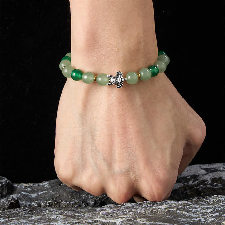 Buddha Stones Natural Green Agate Green Aventurine Turtle Design Success Beaded Bracelet - image 4