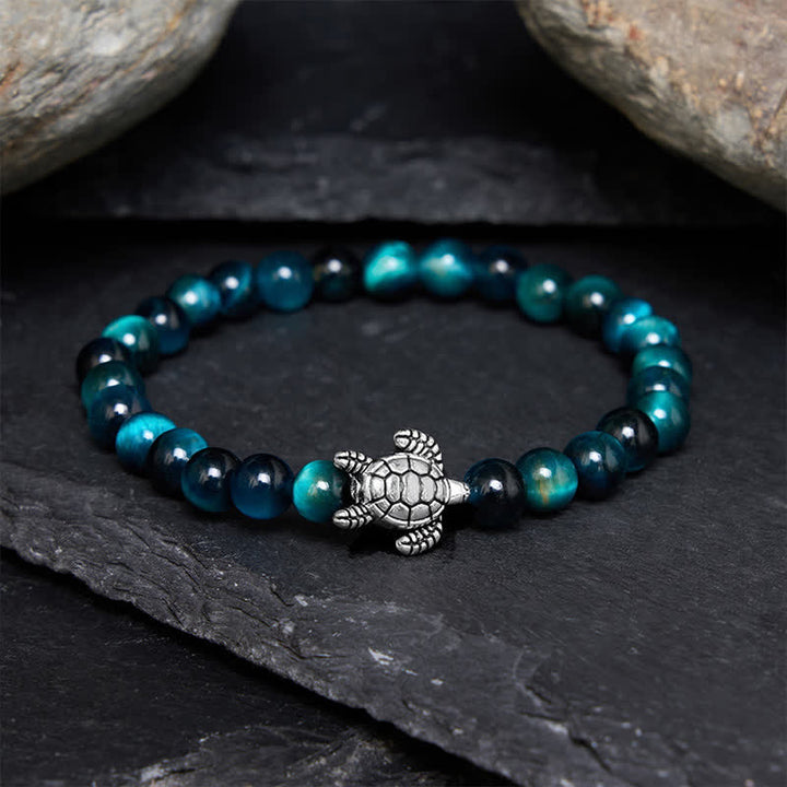 Buddha Stones Blue Tiger Eye Copper Turtle Powerful Bracelet - 6mm Blue Tiger Eye(Wrist Circumference: 5.5–5.9 in/14–15 cm) - image 0