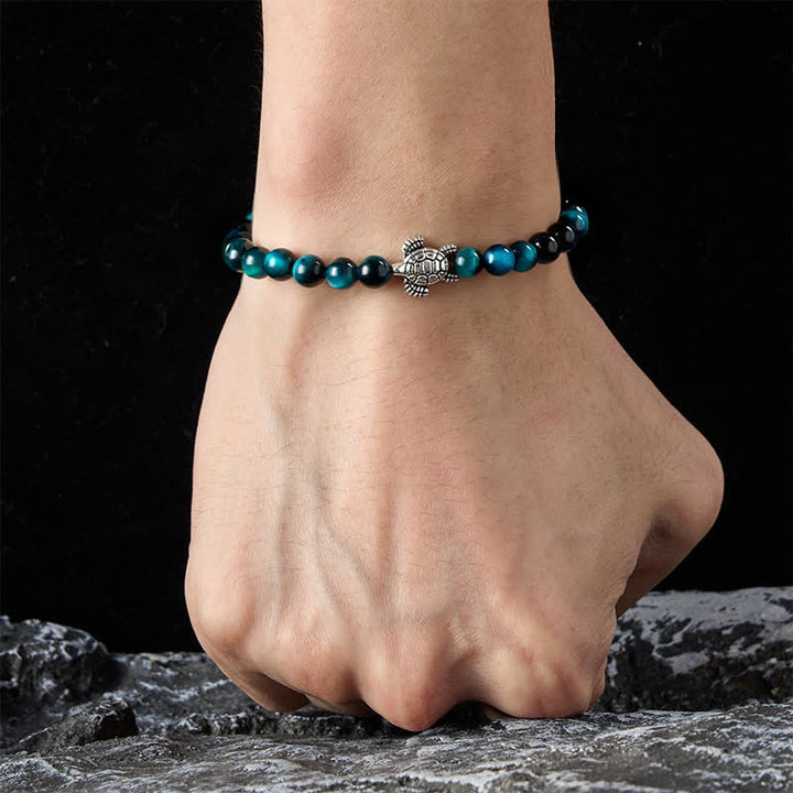 Buddha Stones Blue Tiger Eye Copper Turtle Powerful Bracelet - image 4