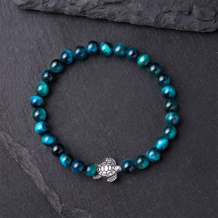 Buddha Stones Blue Tiger Eye Copper Turtle Powerful Bracelet - image 2