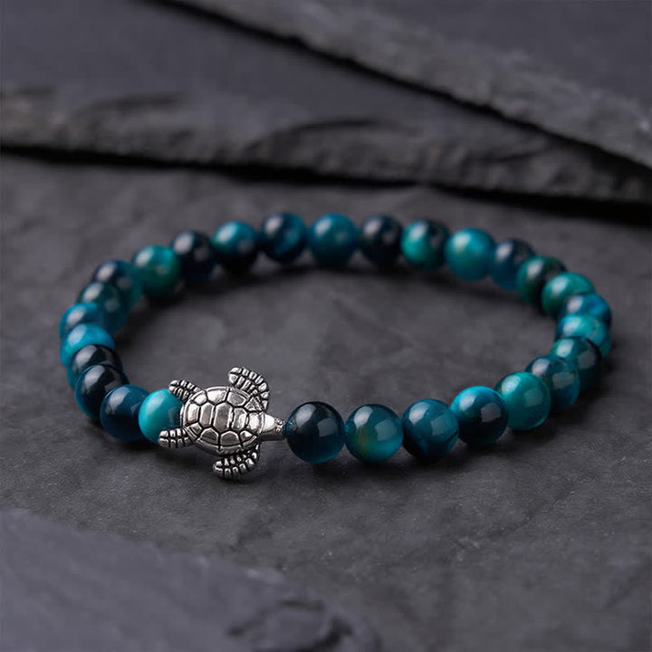 Buddha Stones Blue Tiger Eye Copper Turtle Powerful Bracelet - image 1