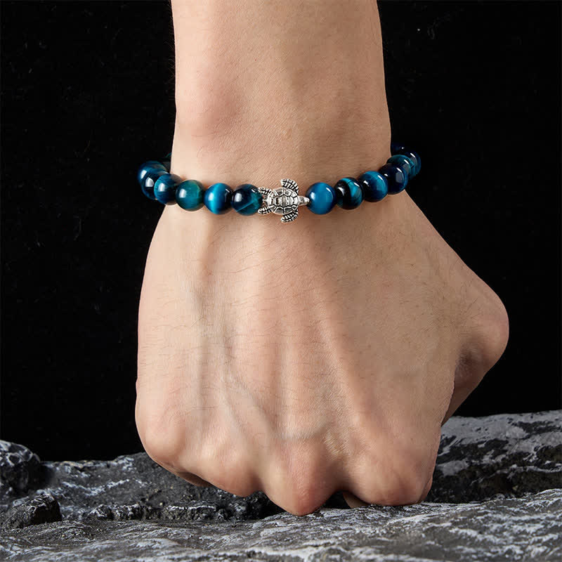 Buddha Stones Blue Tiger Eye Copper Turtle Powerful Bracelet - image 13
