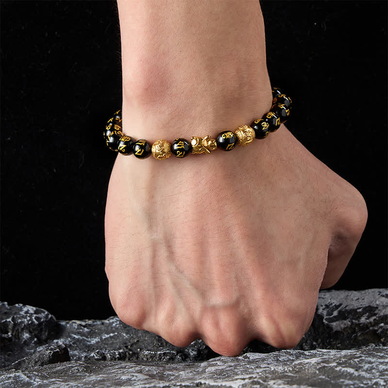 Buddha Stones Natural Black Onyx Beaded Om Mani Padme Hum Turtle Strength Bracelet - image 11